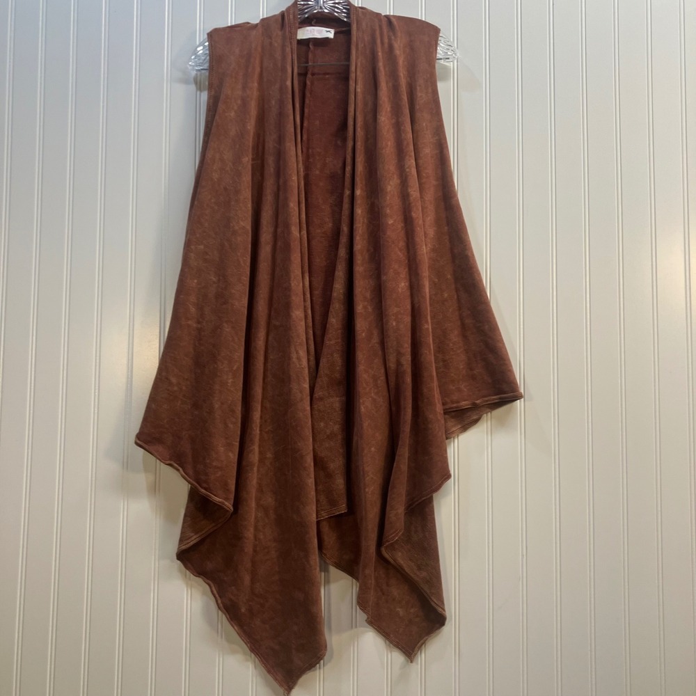 Peach Love California Womens Rust Mineral‎ Wash Open Front Handkerchief Vest M